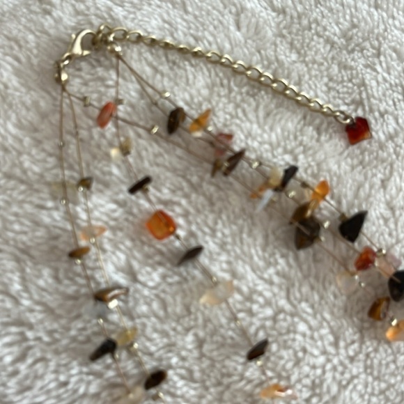 Vintage Silvertone Hand Made Genuine Stone Chips 3 Strands Necklace 16” - Picture 4 of 7